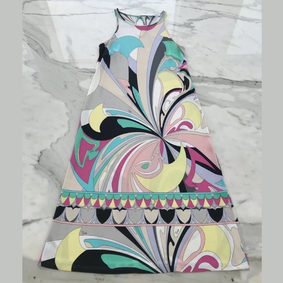 EMILIO PUCCI PINK MULTI PRINT SLEEVELESS DRESS MODEL 81RH61 SIZE IT 44 / US 10 - Picture 2 of 14